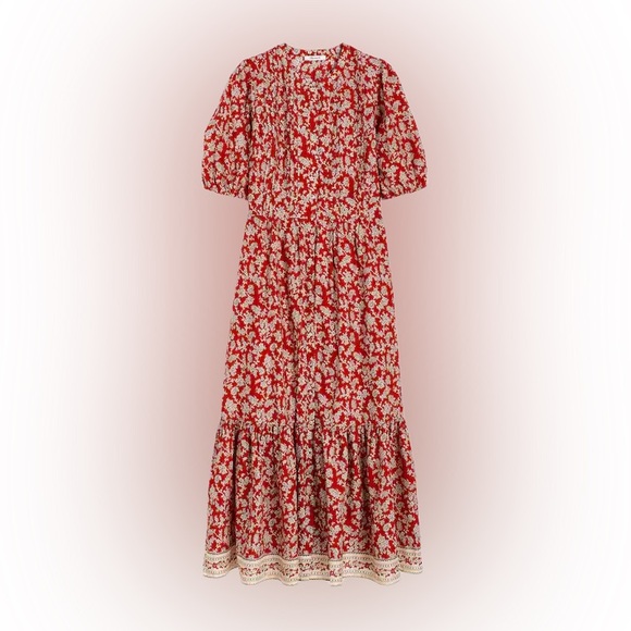 NWT Madewell Red Floral Midi Dress - Picture 5 of 8